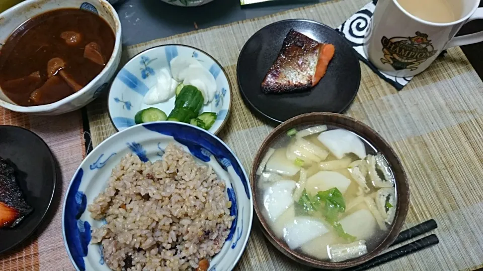 鮭の味噌漬け＆株の味噌汁|まぐろさん