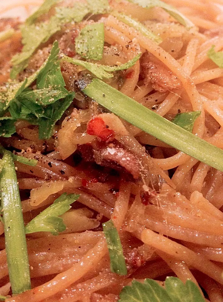 Snapdishの料理写真:Spaghetti, anchovies hot peppers bread crumbs|Peter Simonさん