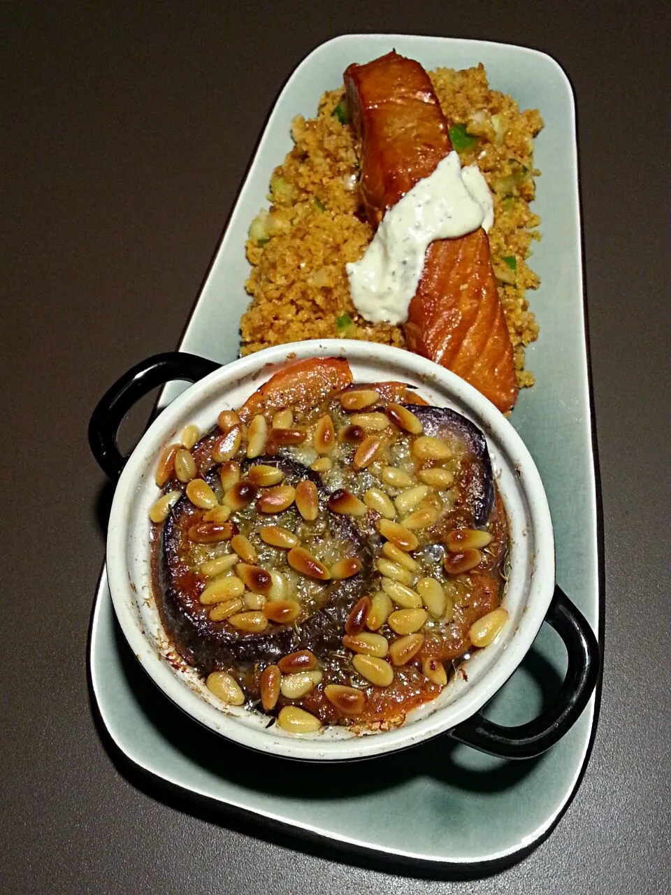 Eggplant casserole, bulgur and homesmoked salmon|Frank&Jolanda - Eteninbeeldさん