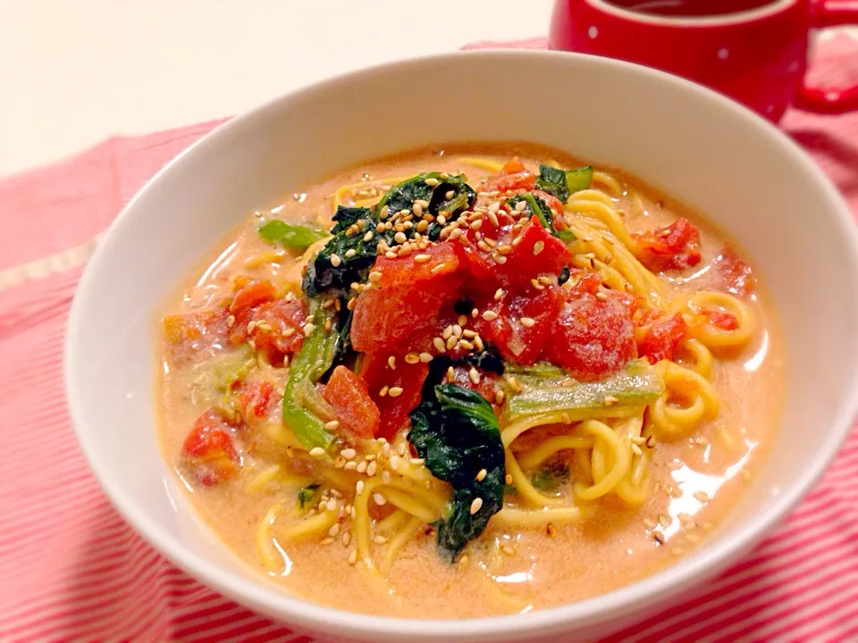 ぽかぽか豆乳とまとラーメン|ももっしゅさん