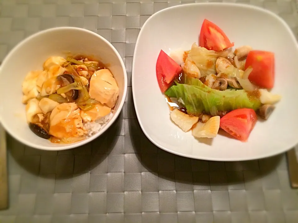 くずし豆腐丼とSTAUBで蒸した野菜とタラ|hanaさん