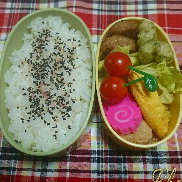 Snapdishの料理写真:12/8(月)の旦那弁当🍱
♪ハンバーグ
♪オムレツ
♪ちくわの磯辺揚げ
♪肉団子の煮物
♪ミニトマト|ふみぃさん