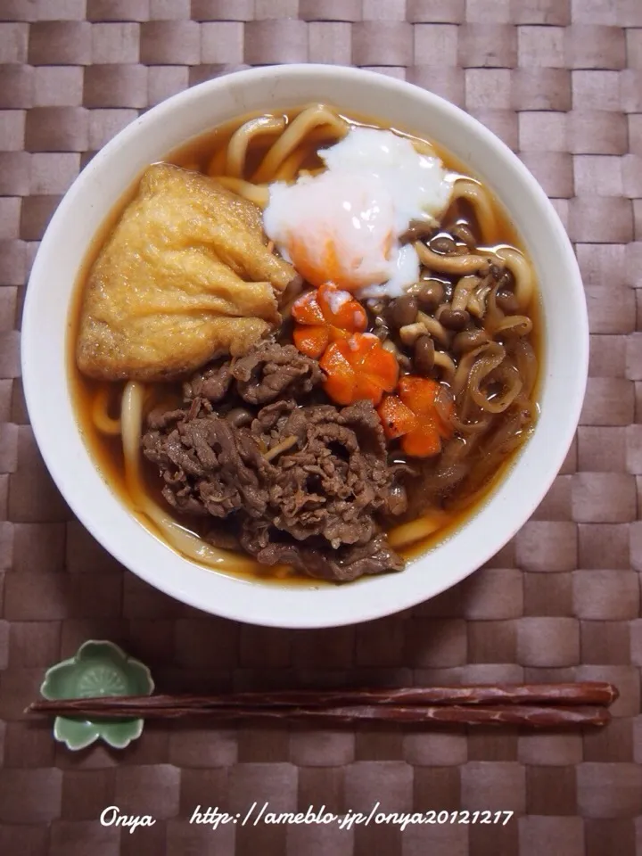 ほっかほか♡すき焼き鍋風うどん♡|おにゃさん