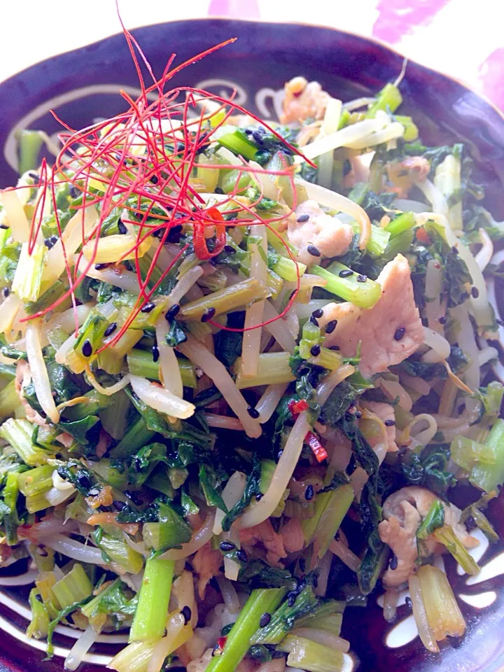 蕪の葉と豚肉の中華炒め|矢部肇子さん