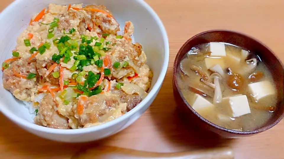 から揚げリメイク親子丼&きのこ汁|ちのさん