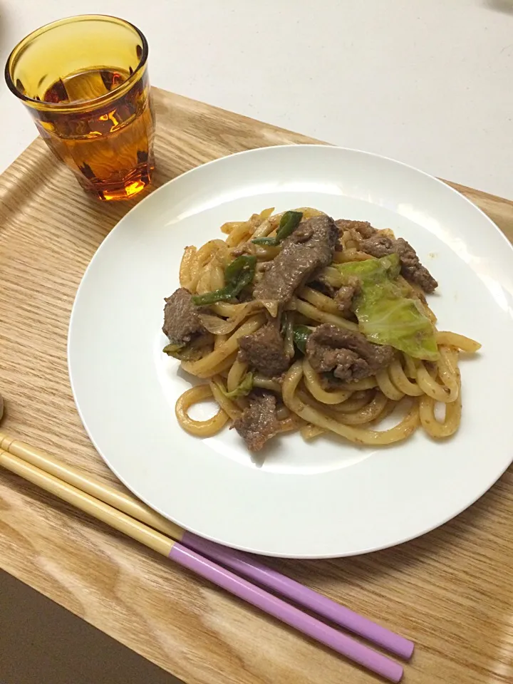 Snapdishの料理写真:ジンギスカン焼きうどん|Hiroko Saitohさん