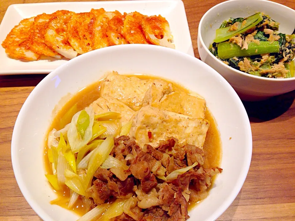 肉豆腐とチーズレンコンとチンゲンサイとツナのマヨ炒め|あやかさん