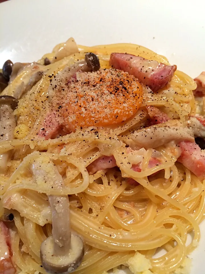 ベーコン、キノコクリームソースパスタ|takeさん