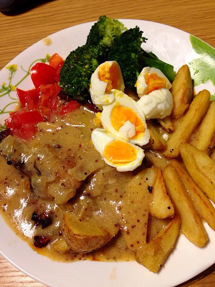 Chicken chop with mustard black pepper sauce|adilahさん