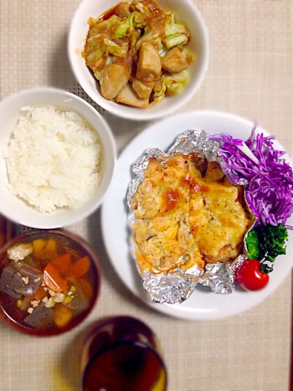 ササミの梅チーズ焼き&キャベツと里芋の味噌炒め&けんちん汁💓|あゆかさん