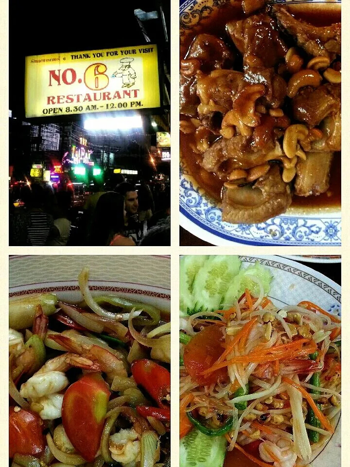 2nd day in Phuket♪ Famous restaurant called No.6. papaya salad , fried shrimp with chili sause , pork rib with oyster sause and cashew nuts.|BUBUさん