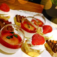 Party dessert-
raspberry-champagne panna cotta
strawberry cream cheese tart
chocolate tart|Kyanliuさん