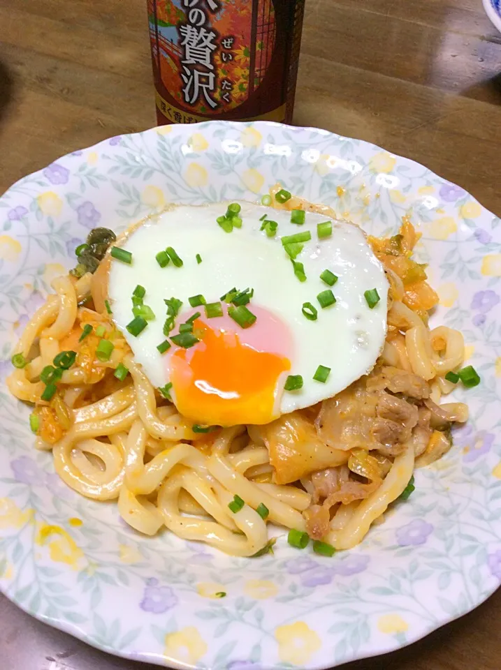 豚キムチ焼きうどんの温たまのせ♫(^_^)v|Norio Fukudaさん