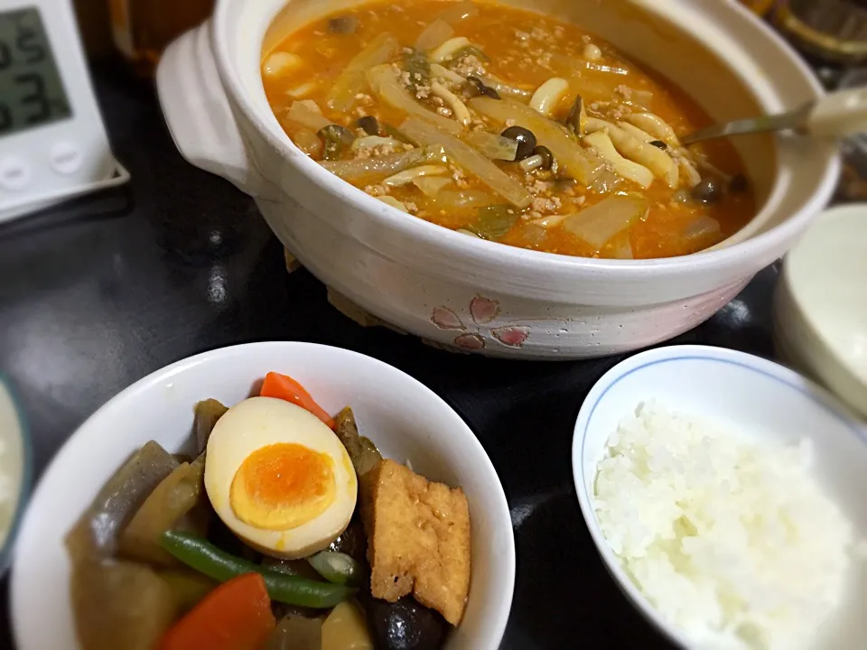 今日の晩ご飯は、麻婆大根鍋、根菜の煮物。|ゆえさん