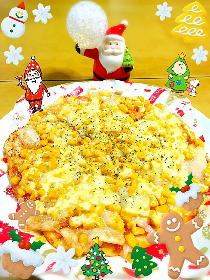 Snapdishの料理写真:初めて生地から作った〜w餅入りマヨコーンピザ🍕|✰︎miyu✰︎さん