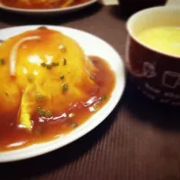 Snapdishの料理写真:天津飯と中華風コーンスープ|なちまんさん