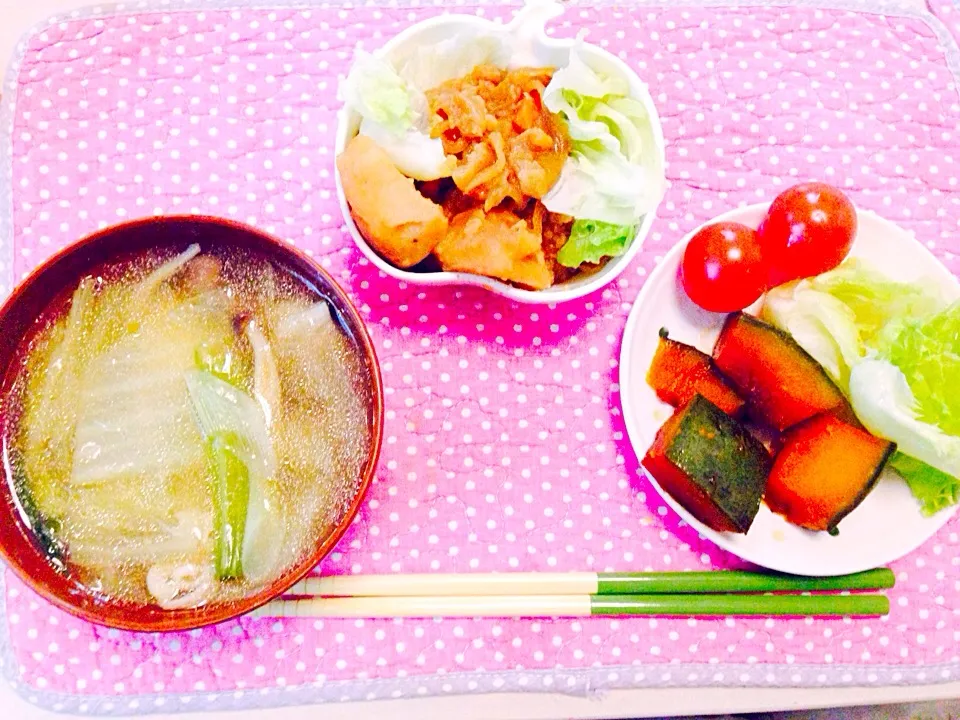 かぼちゃの煮付け、肉じゃが、白菜と鶏団子のスープ|ちゃんみーさん