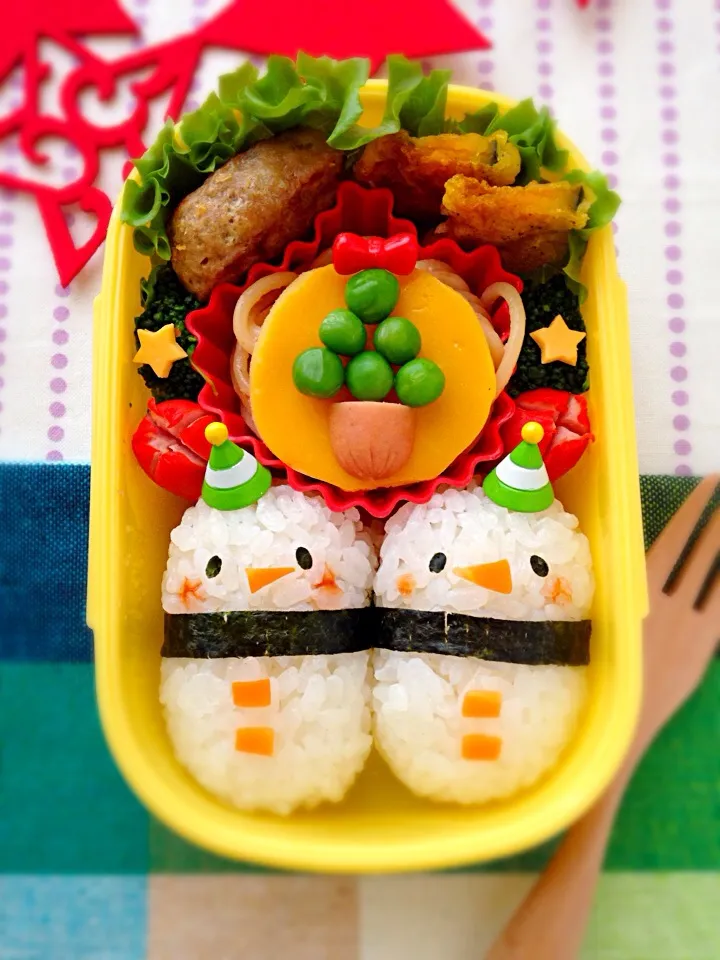 Snapdishの料理写真:スノーマンとモミの木弁当☆|ザッキー☆さん