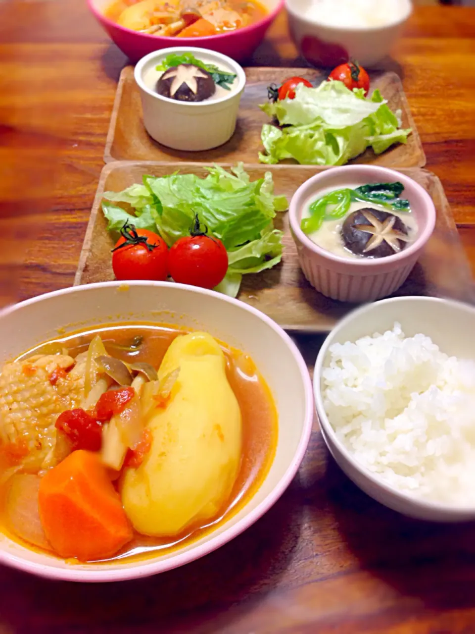 チキントマト煮込み サラダ 茶碗蒸しの晩御飯|K N 3さん