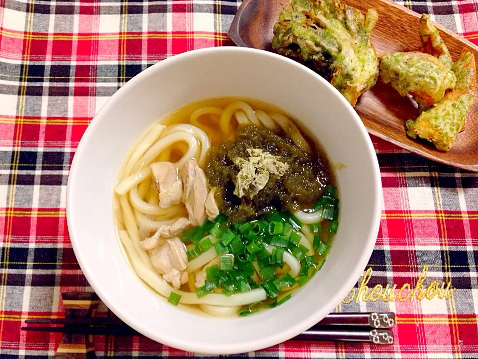 うどん、舞茸と竹輪の天ぷら|林愛さん