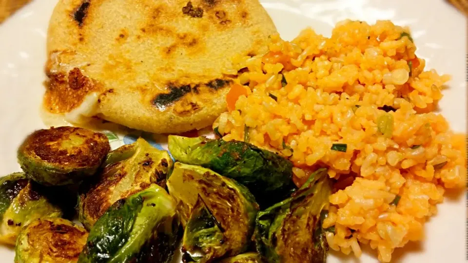 pupusa with spanish rice and sauteed brussel sprouts|Jiraphon Gさん