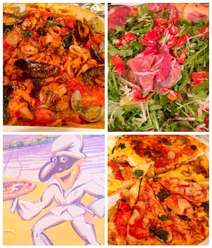 Pescatore･Prosciutto&arugula w/Porcini mushroom Pizza🍕ﾍﾟｽｶﾄｰﾚ,ﾌﾟﾛｼｭｰﾄ&ﾙｯｺﾗにﾎﾟﾙﾁｰﾆ|🌈Ami🍻さん