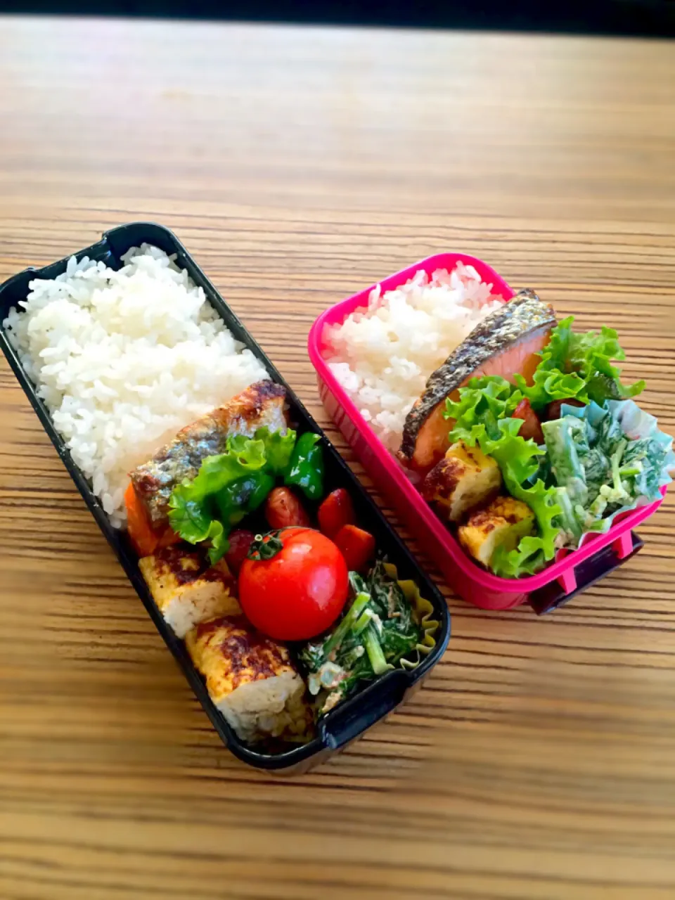 Snapdishの料理写真:＊お弁当＊ 焼き鮭 ピーマンとウインナーオイスター炒め 卵焼き 明日葉サラダ|pinoyamaさん