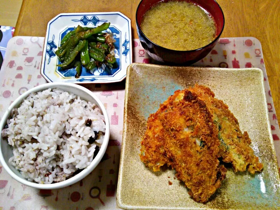 １２月１５日 鯵大葉フライ ピーマンの煮浸し まいたけとにんじんの生姜味噌汁|いもこ。さん