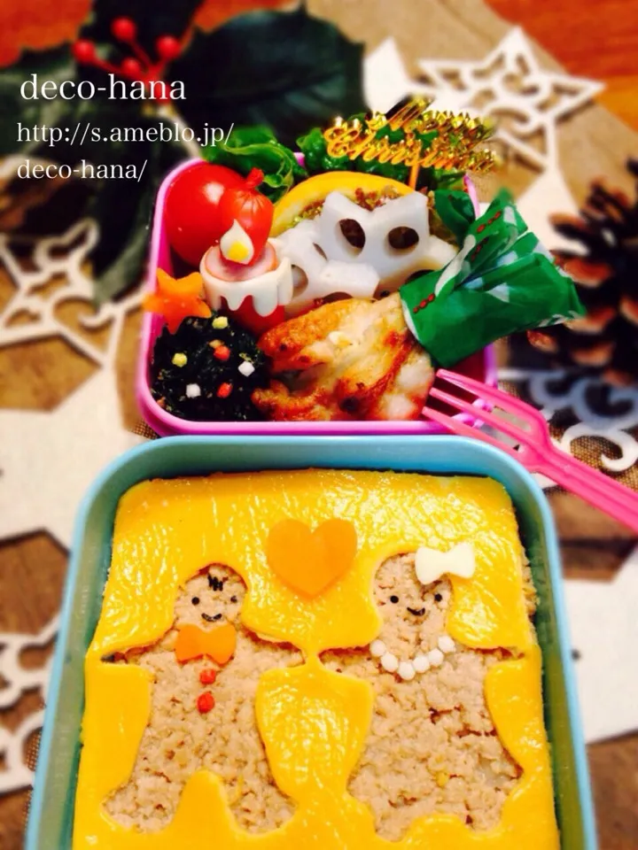 Snapdishの料理写真:そぼろのジンジャーマンのクリスマス子ども弁当|さとみ (satomi_foodart)さん