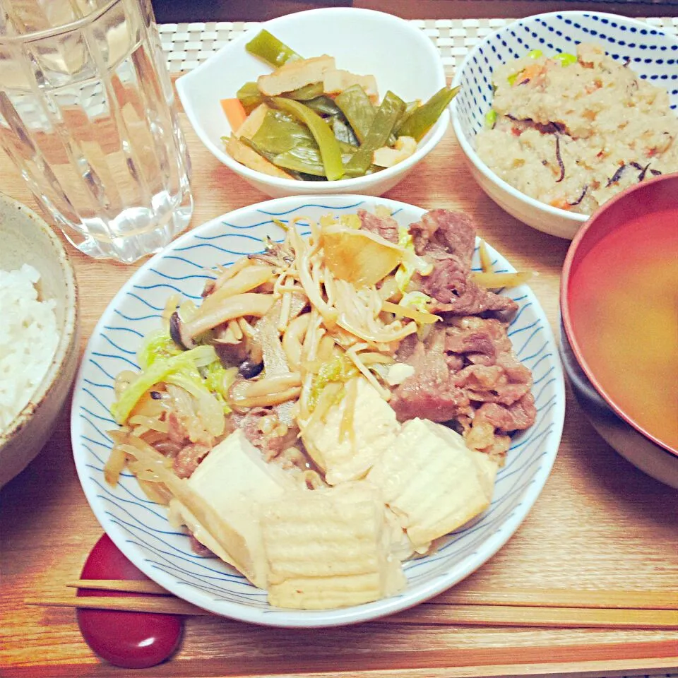 肉豆腐、卯の花、昆布の煮物|けむまきさん