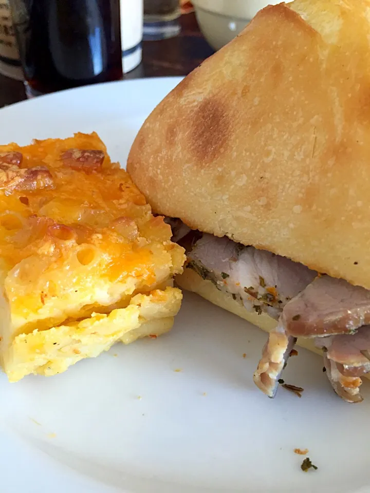 Porchetta on ciabatta with a shallot caper mayo and homemade mac n cheese|lauren shannonさん