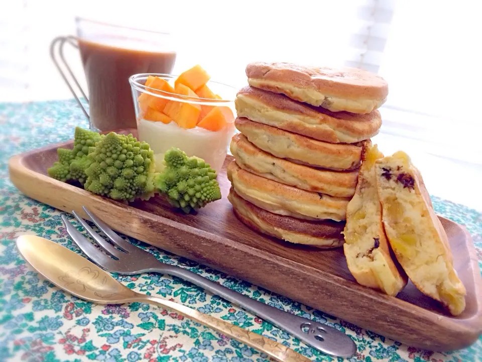 チョコバナナパンケーキで朝食|有山さん