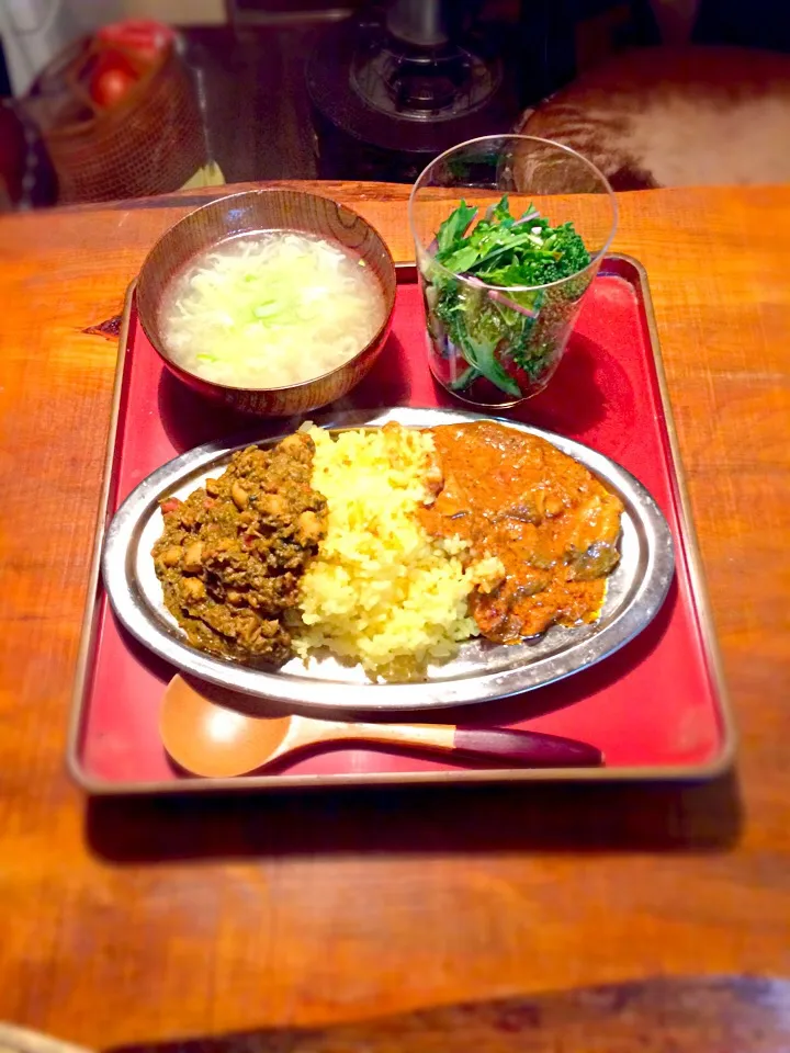 ひよこ豆とほうれん草のカレー&バターチキンカレーの欲張り盛り|nao hashimotoさん