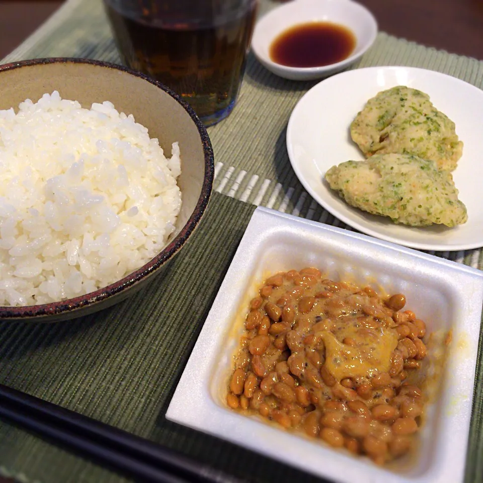 納豆 鶏天 卵かけご飯|さるさん