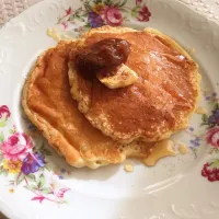 Snapdishの料理写真:Pancakes for mommy. Honey, butter, apple butter|Nancy Nawarat Wongsearayaさん