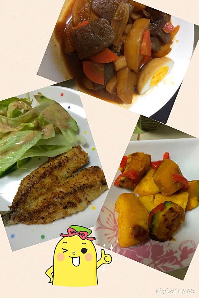 牛スジと野菜の味噌煮込み✳︎鰯のガーリックパン粉焼き✳︎カボチャとサツマイモの香味焼き|☆光るさん