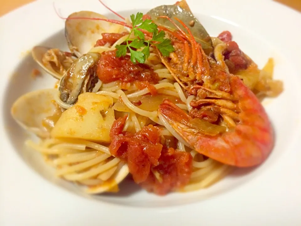 Snapdishの料理写真:Seafood pasta after bouillabaisse|Masakiさん