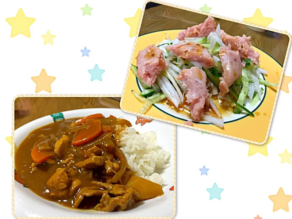 Snapdishの料理写真:超スピードご飯❗カレーとマグロ剥き身のの和風カルパッチョもどき😅|Hiroko Suzukiさん