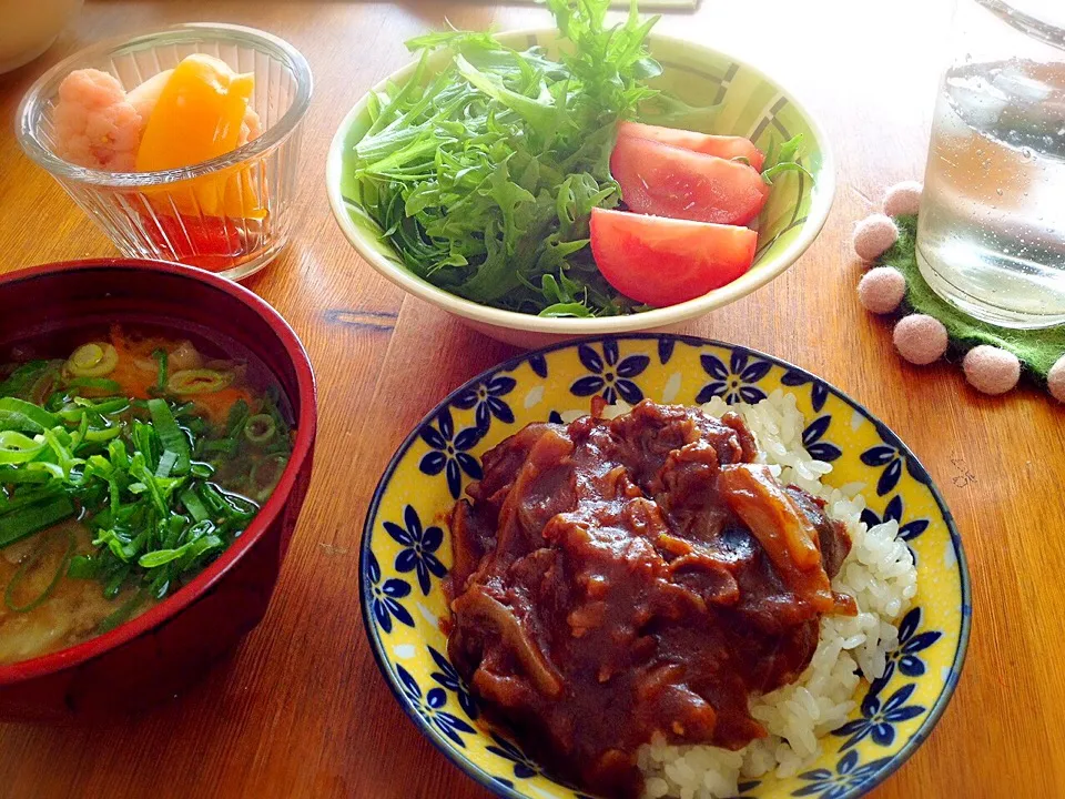 ミニハッシュドビーフ🍀とフリルレタスのサラダdeお昼ごはん☺️|nono_miさん