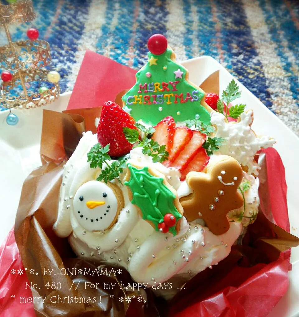 さとみんからのアイシングクッキーの贈り物でクリスマスケーキ♬|ONI*MAMA*さん