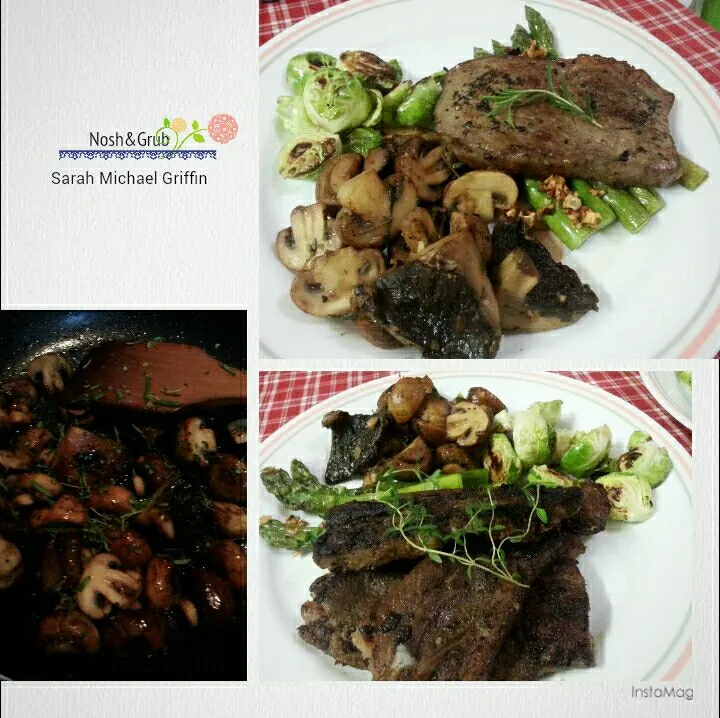 Snapdishの料理写真:Grilled Beef & Lamb ,with asparagus , stir fry mix mushroom with balsamic vinegar and Brussel Sprout . 
#lamb #Beef #Vegetable #grilled #food #balsamicvinegar #|Sarah Jezebeth Michael Griffinさん