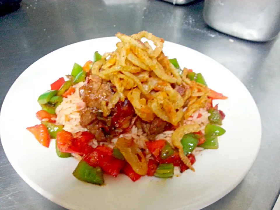 pepper fired steak with chipotle honey dusted oniobs and mango chipotle bell peppers|Jayson Mccrimmonさん