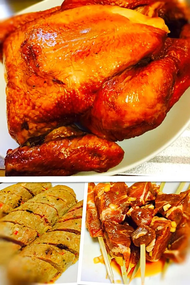 "Whole Fried Chicken, Embutido and Pork Barbeque" Filipino Recipe for Christmas Eve|Laarni Nabongさん