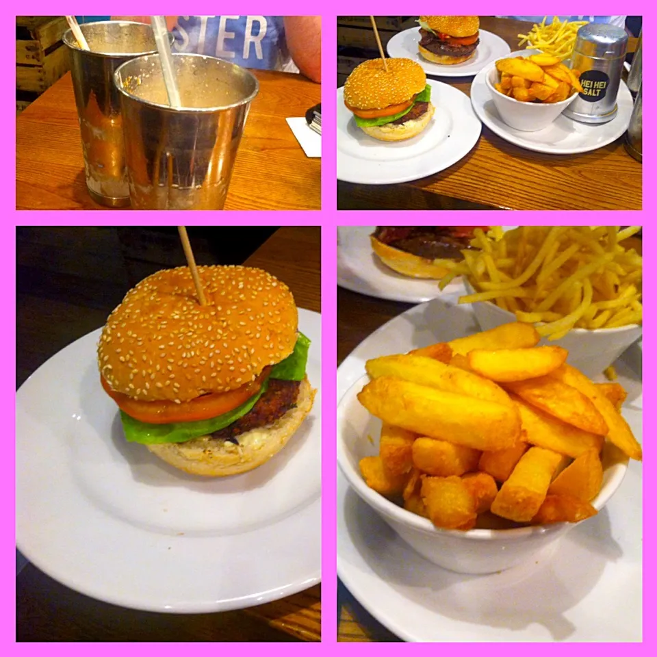 Veggie bean burgers, skinny and chunky fries and peanut butter shakes!  Oh yeah!|🍓Jolejo🍓さん