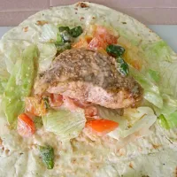 Snapdishの料理写真:chicken in oregano wrap with lettuce, tomato, pineapple and capsicum in jap sesame mayo sauce|susan laiさん