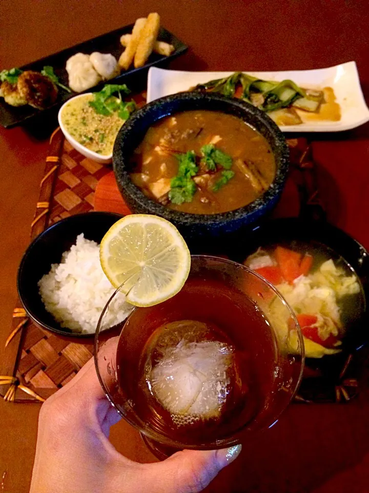 Snapdishの料理写真:Today's chinese Dinner🍴点心3種･青梗菜のｵｲｽﾀｰｿｰｽ炒め･麻婆豆腐･かき卵とﾄﾏﾄの中華ｽｰﾌﾟ･W胡麻卵納豆･ご飯|🌈Ami🍻さん