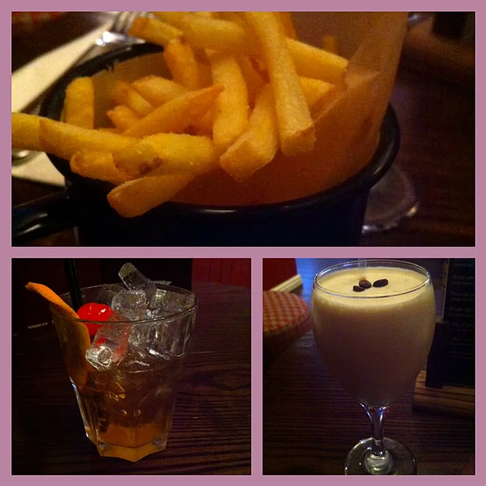 Snapdishの料理写真:Cocktails and fries!  "Old Fashioned and an ice cream cocktail :)|🍓Jolejo🍓さん