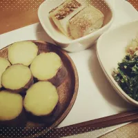 紅はるか🍠とほうれん草胡麻和え
切り干し大根  焼き豆腐の煮物(笑)