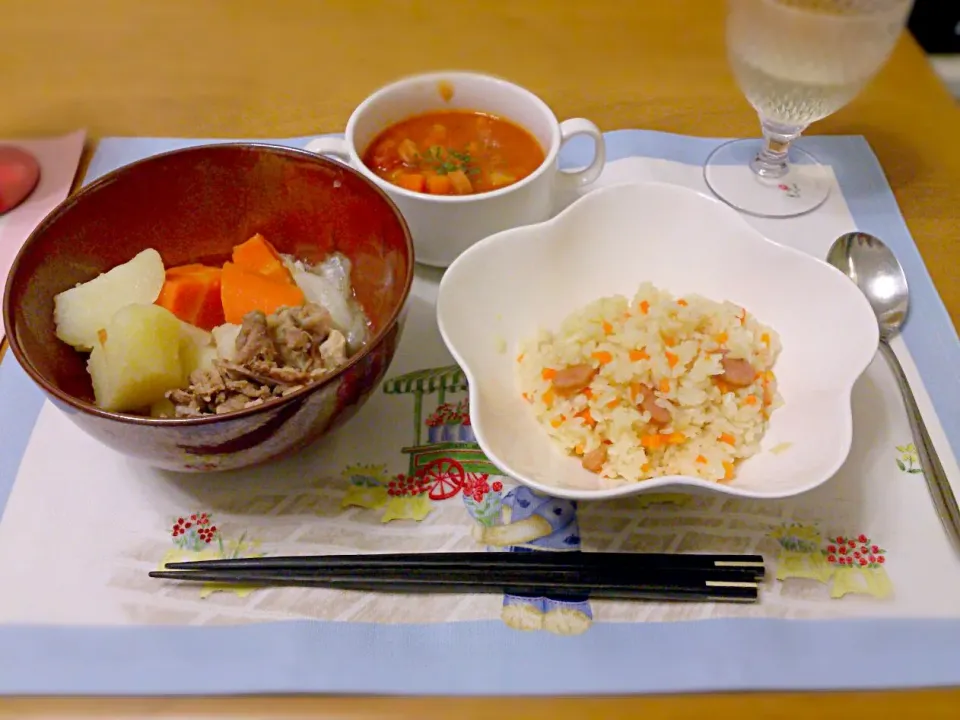 塩肉じゃが&炊飯器deピラフ&ミネストローネ♪|まりぃなさん