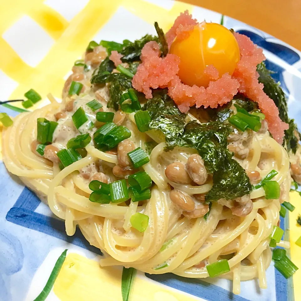 納豆たらこマヨ醤油スパゲティー|カウンター嬢さん